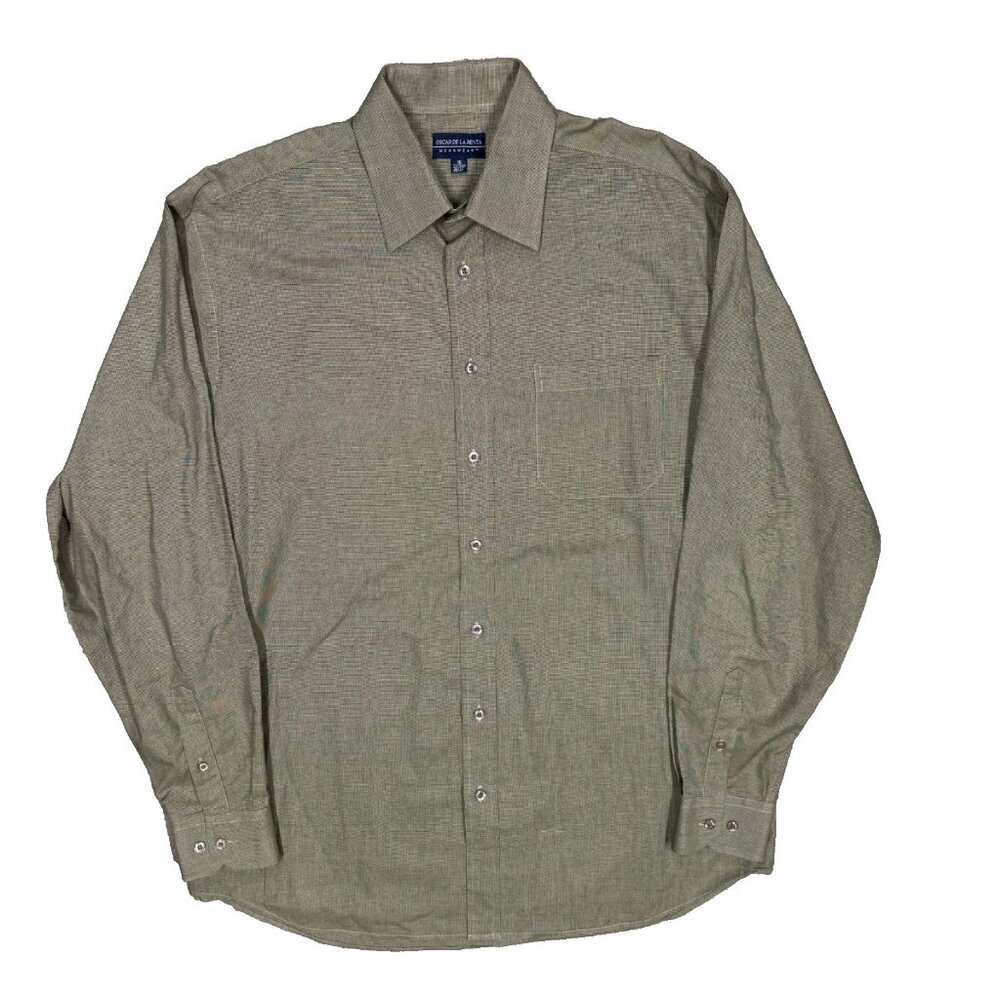 Oscar De La Renta Dress Shirt Cotton Brown Long Sleeve Button Up 16 Large